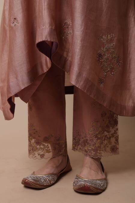 Buy_Rhua_Pink Silk, Cotton, Silk, Neeti Floral Placement Kurta Set _Online_at_Aza_Fashions