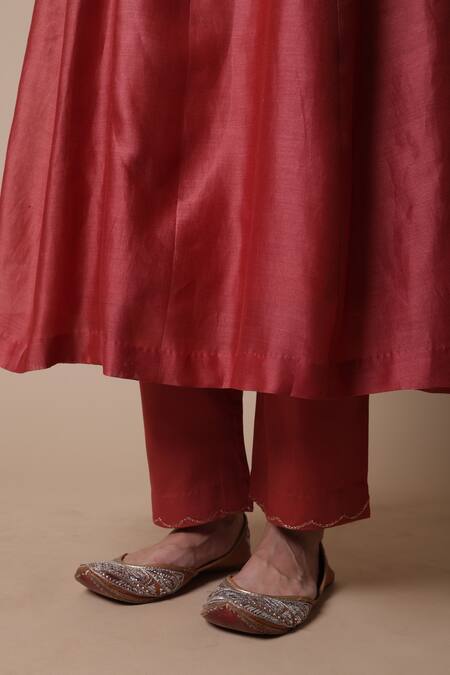 Buy_Rhua_Red Chanderi Silk, , Tissue, Satin, Nimai Placement Kurta Set _Online_at_Aza_Fashions