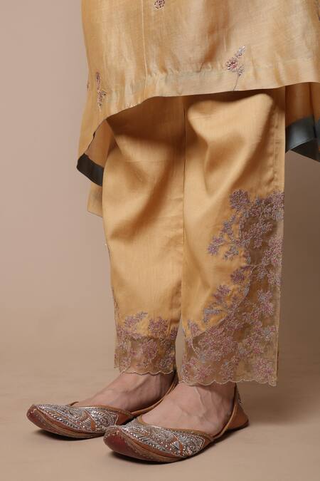 Shop_Rhua_Yellow Silk, Cotton, Silk, Embroidery, Neeti Kurta Pant Set _Online_at_Aza_Fashions