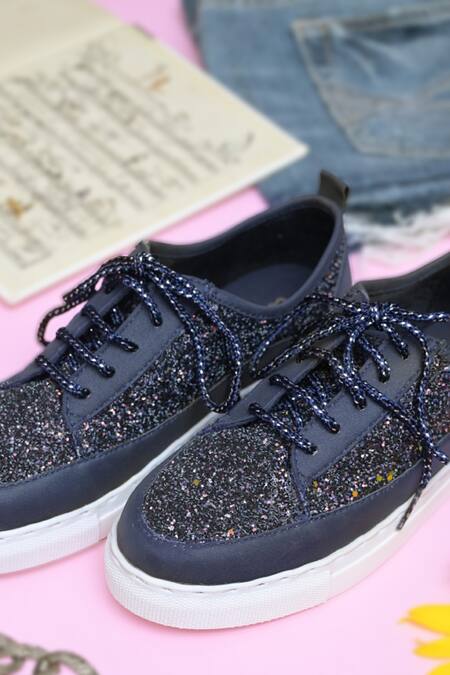 Buy_Coral Haze_Blue Navy Glitter Wedding Sneakers_Online_at_Aza_Fashions