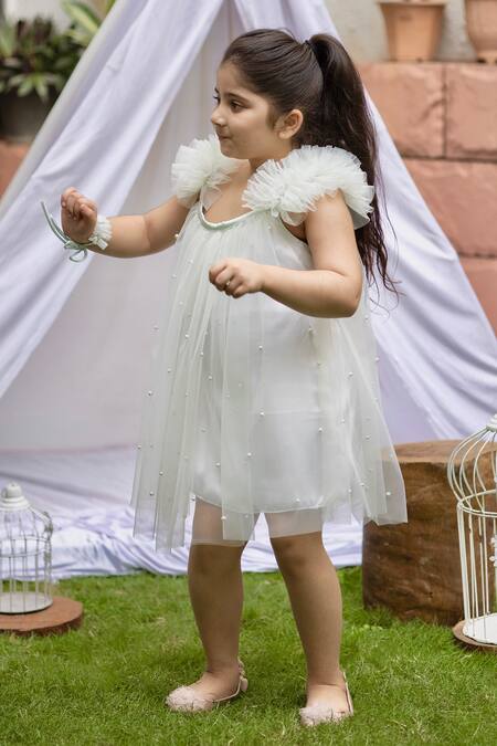 Buy Darleen Kids Couture Green Net, Taffeta Pearls Gia Embellished Dress Online at Aza Fashions Buy_Darleen Kids Couture_Green Net, Taffeta Pearls Gia Embellished Dress _Online_at_Aza_Fashions