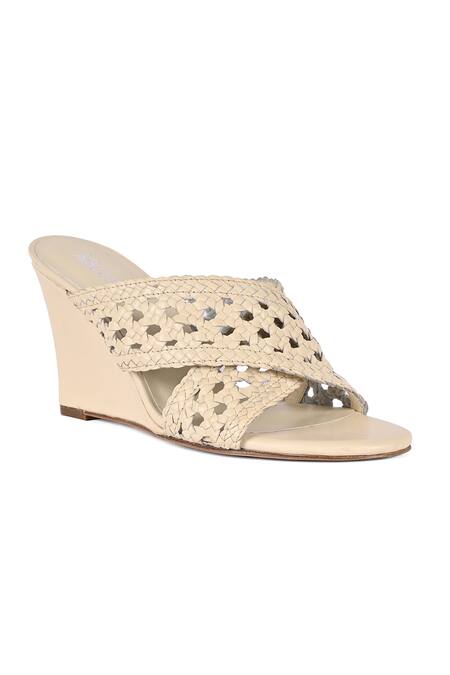 Vanilla Moon_Ivory Gloria Hexagonal Woven Strap Wedges_Online_at_Aza_Fashions