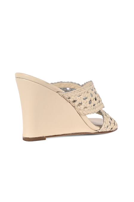 Shop_Vanilla Moon_Ivory Gloria Hexagonal Woven Strap Wedges_Online_at_Aza_Fashions