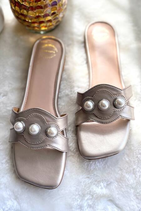 Modanta Footwear Gold Pearl Embellished Flats Online at Aza Fashions Modanta Footwear_Gold Pearl Embellished Flats _Online_at_Aza_Fashions