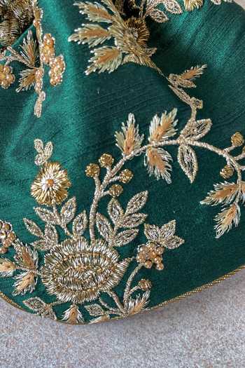 Buy_Amyra_Green Embroidery, Tassels Floral Vine Potli _Online_at_Aza_Fashions