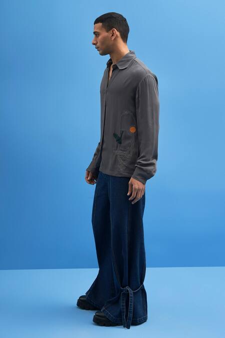 Siddhant Agrawal_Grey Cotton Georgette Sutairu Hand Embroidered Shirt_Online_at_Aza_Fashions