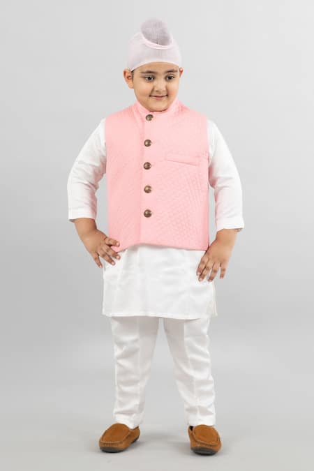Shop Darleen Kids Couture Pink Cotton Satin Quilted Bundi Online at Aza Fashions Shop_Darleen Kids Couture_Pink Cotton Satin Quilted Bundi _Online_at_Aza_Fashions