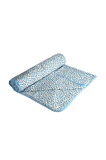 H2H_Blue Cotton Print Rose Dohar _Online_at_Aza_Fashions