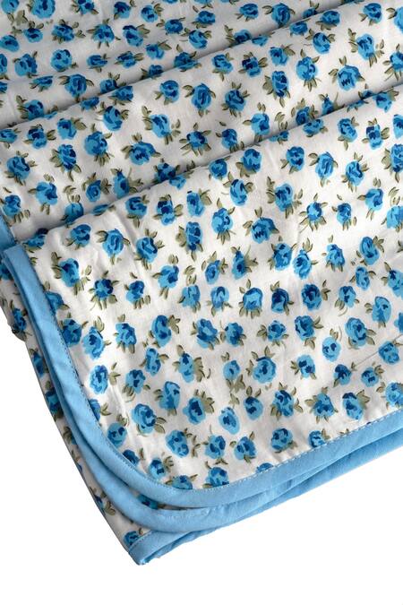Buy_H2H_Blue Cotton Print Rose Dohar _Online_at_Aza_Fashions