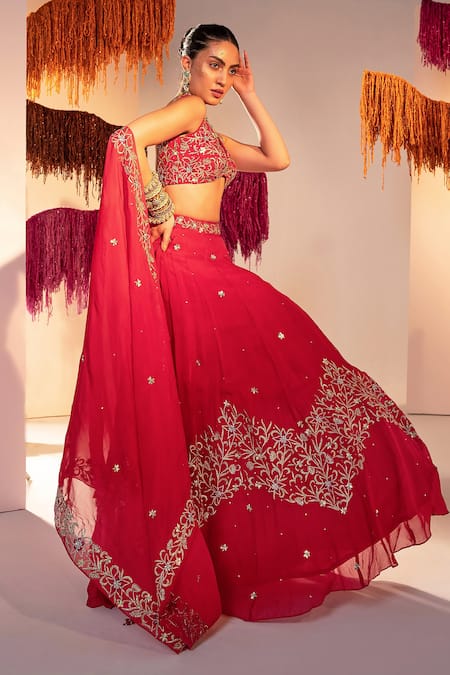 Buy Silky Bindra Pink Organza, Silk Sequins, Crystals V-neck And Embroidered Lehenga Set Online at Aza Fashions Buy_Silky Bindra_Pink Organza, Silk Sequins, Crystals V-neck And Embroidered Lehenga Set _Online_at_Aza_Fashions