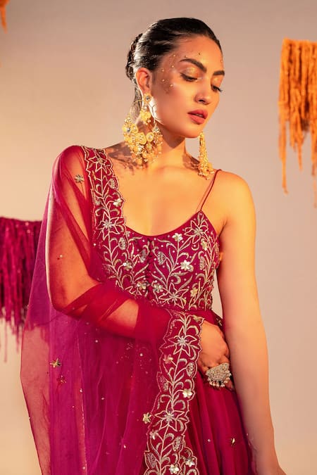 Silky Bindra Purple Satin, Georgette Embroidery, Floral Bodice Anarkali With Dupatta Online at Aza Fashions Silky Bindra_Purple Satin, Georgette Embroidery, Floral Bodice Anarkali With Dupatta _Online_at_Aza_Fashions