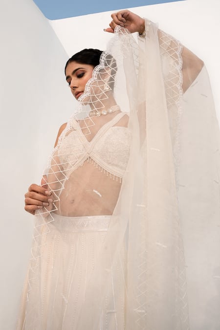 Buy Nayna Kapoor Ivory Organza, Georgette Cut Work, Scattered Cutdana Embellished Lehenga Set Online at Aza Fashions Buy_Nayna Kapoor_Ivory Organza, Georgette Cut Work, Scattered Cutdana Embellished Lehenga Set_Online_at_Aza_Fashions