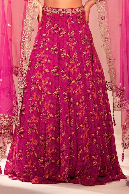 Silky Bindra Purple Georgette, Satin Stones, Embroidery Hibiscus Floral Print Lehenga Set Online at Aza Fashions Silky Bindra_Purple Georgette, Satin Stones, Embroidery Hibiscus Floral Print Lehenga Set _Online_at_Aza_Fashions