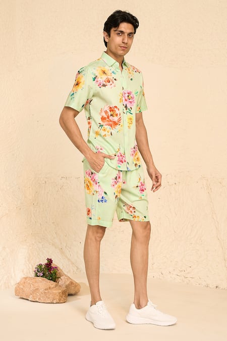 Chrkha_Brown Beads, Embroidery One Shoulder Metallic Draped Asymmetrical Dress For Kids_Online_at_Aza_Fashions