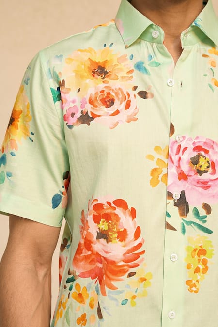 Shop_Chrkha_Brown Beads, Embroidery One Shoulder Metallic Draped Asymmetrical Dress For Kids_Online_at_Aza_Fashions