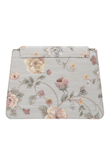 Buy_The Leather Garden_Grey Floral Pattern Heather Jacquard Shoulder Bag _Online_at_Aza_Fashions