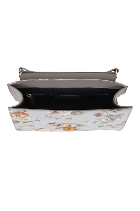 Shop_The Leather Garden_Grey Floral Pattern Heather Jacquard Shoulder Bag _Online_at_Aza_Fashions