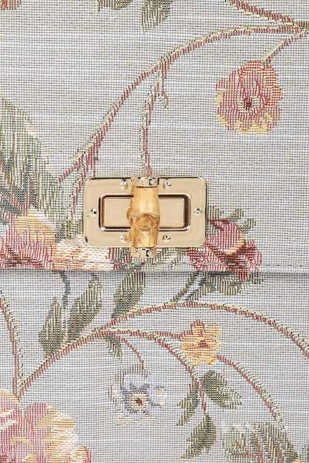 The Leather Garden_Grey Floral Pattern Heather Jacquard Shoulder Bag _at_Aza_Fashions