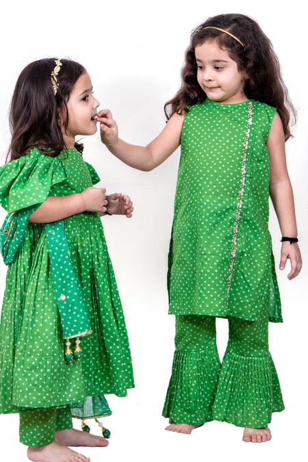 Vivedkids Green Cotton Mirrors Printed Anarkali Set Online at Aza Fashions Vivedkids_Green Cotton Mirrors Printed Anarkali Set _Online_at_Aza_Fashions