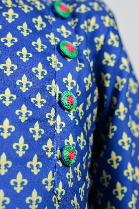 Vivedkids_Blue Crepe, Cotton Floral Print Kurta Set _at_Aza_Fashions