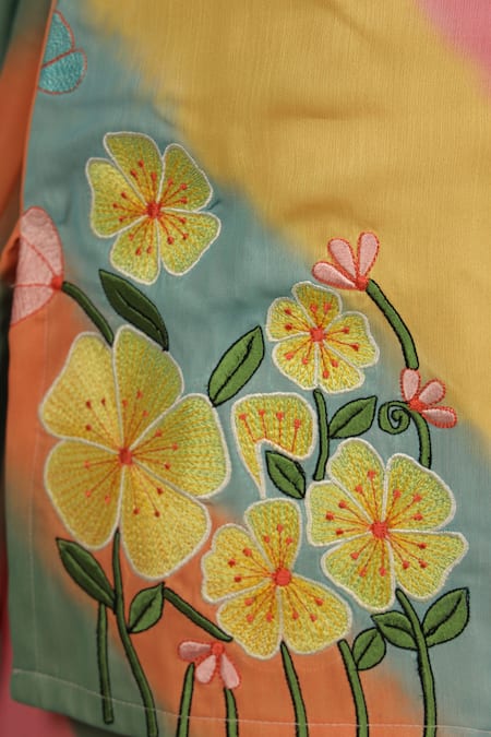 Buy_Vivedkids_Multi Color Chiffon Embroidery, Gota Patti Leheriya Pattern Kurta Sharara Set _Online_at_Aza_Fashions