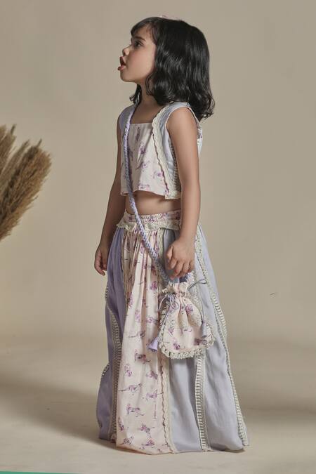 Buy_Little Shiro_Peach Cotton Crochet Lace Border Lehenga Set_Online_at_Aza_Fashions