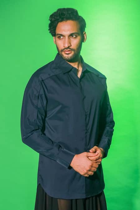 Shop_Echke_Blue Cotton Side Buttoned Placket Shirt_Online_at_Aza_Fashions