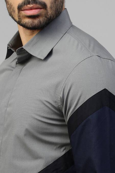Shop_Echke_Grey Cotton Blend Arrow Pattern Shirt _Online_at_Aza_Fashions
