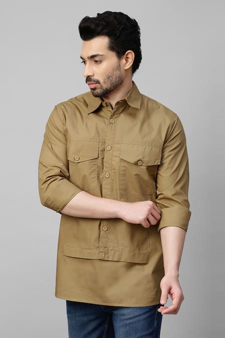 Buy_Echke_Brown Cotton Double Flap Pocket Shirt_Online_at_Aza_Fashions