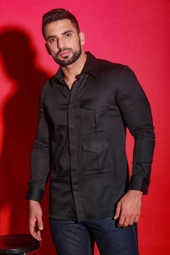 Buy_Echke_Black Cotton Safari Pocket Shirt_Online_at_Aza_Fashions