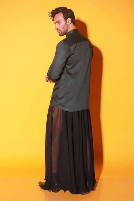 Buy Echke Green Cotton Angular Panel Shirt Online at Aza Fashions Buy_Echke_Green Cotton Angular Panel Shirt _Online_at_Aza_Fashions