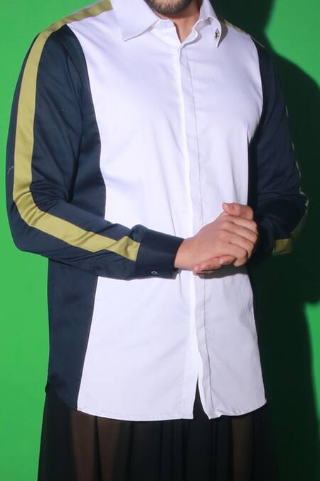 Buy_Echke_Blue Cotton Blend Solid Side Wing Shirt _Online_at_Aza_Fashions