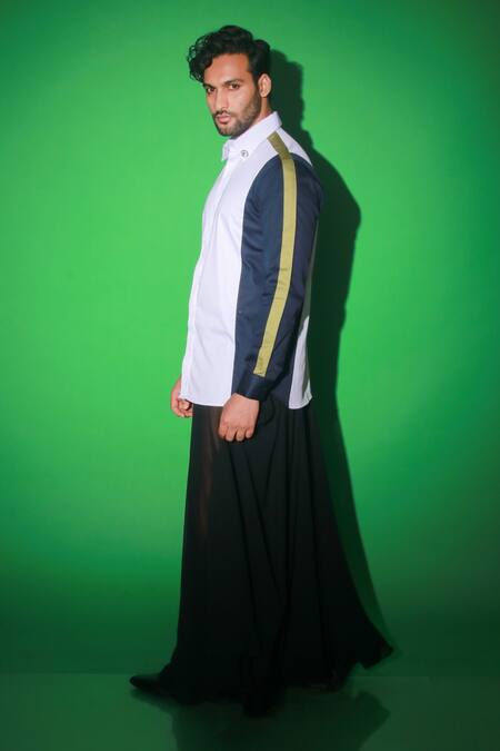 Shop_Echke_Blue Cotton Blend Solid Side Wing Shirt _Online_at_Aza_Fashions