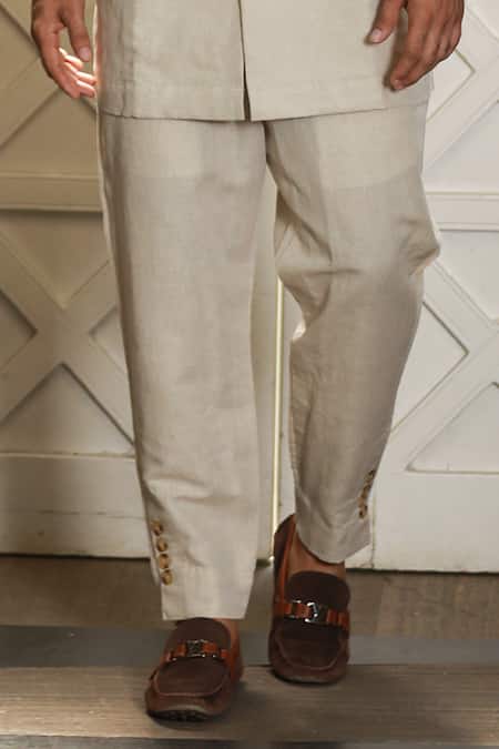 Buy_Echke_Beige Linen Jacket Kurta Set _Online_at_Aza_Fashions