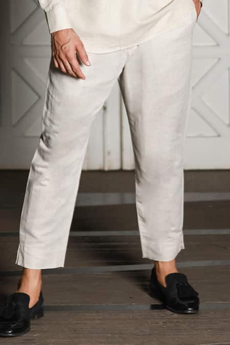 Echke_Beige Linen Short Kurta Set _Online_at_Aza_Fashions