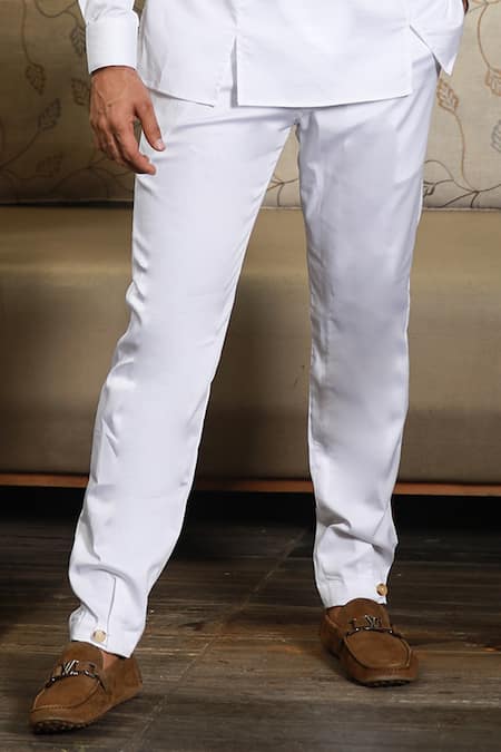 Echke_White Cotton Panelled Short Kurta Set_Online_at_Aza_Fashions