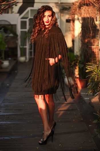 Echke_Black Polyester Round Neck Fringe Detail Dress _Online_at_Aza_Fashions