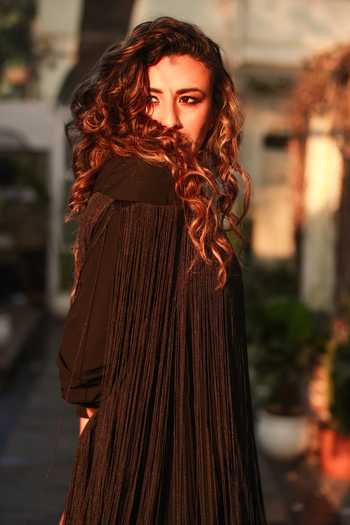 Echke_Black Polyester Round Neck Fringe Detail Dress _at_Aza_Fashions