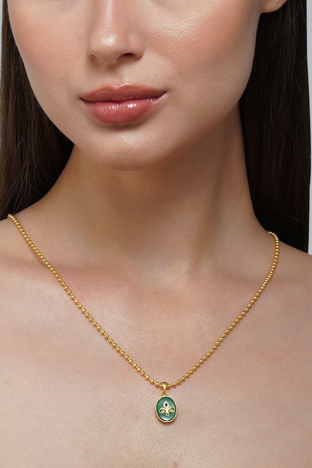 ZARIIN_Green Onyx Embellished Necklace _Online_at_Aza_Fashions