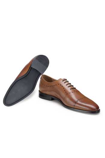 Hats Off Accessories_Brown Genuine Leather Hole Cut Oxford Shoes_Online_at_Aza_Fashions