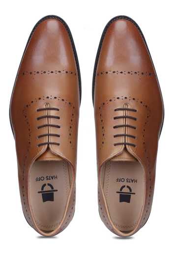 Hats Off Accessories_Brown Genuine Leather Hole Cut Oxford Shoes_at_Aza_Fashions