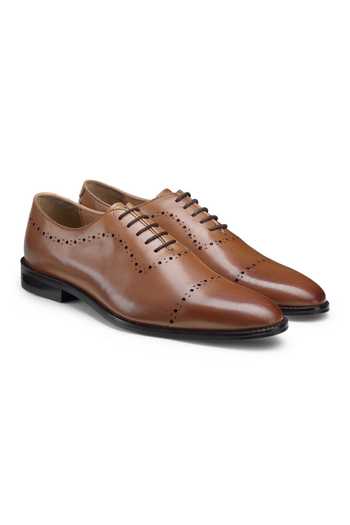 Shop_Hats Off Accessories_Brown Genuine Leather Hole Cut Oxford Shoes_Online_at_Aza_Fashions