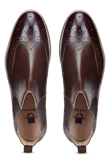 Buy_Hats Off Accessories_Brown Genuine Leather Burnish Chelsea Boots_Online_at_Aza_Fashions