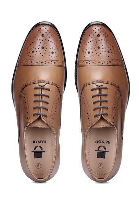 Hats Off Accessories_Brown Genuine Leather Pointed Toe Oxford Shoes_Online_at_Aza_Fashions