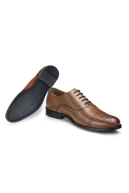Hats Off Accessories_Brown Genuine Leather Pointed Toe Oxford Shoes_at_Aza_Fashions
