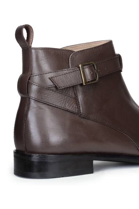 Shop_Hats Off Accessories_Brown Genuine Leather High Ankle Boots_Online_at_Aza_Fashions