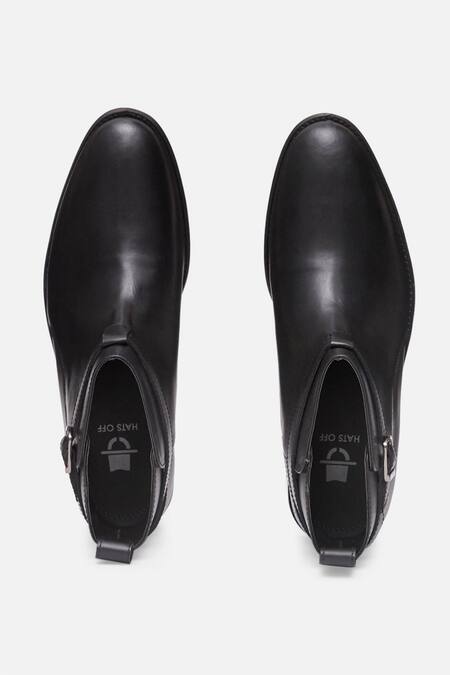 Hats Off Accessories_Black Genuine Leather Buckle Ankle Boots_at_Aza_Fashions