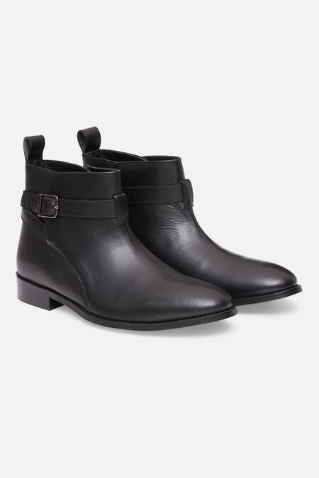 Hats Off Accessories_Black Genuine Leather Buckle Ankle Boots_Online_at_Aza_Fashions