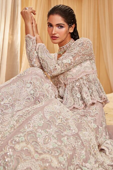 Buy House of Exotique Purple Net Sequins, Embroidery, Beads V-neck Floral Lehenga Set Online at Aza Fashions Buy_House of Exotique_Purple Net Sequins, Embroidery, Beads V-neck Floral Lehenga Set _Online_at_Aza_Fashions