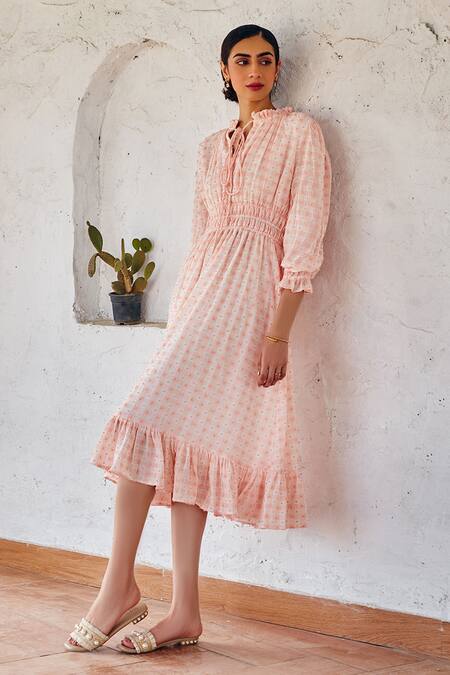 House Of Fett_Orange Georgette Sylvie Dress_Online_at_Aza_Fashions